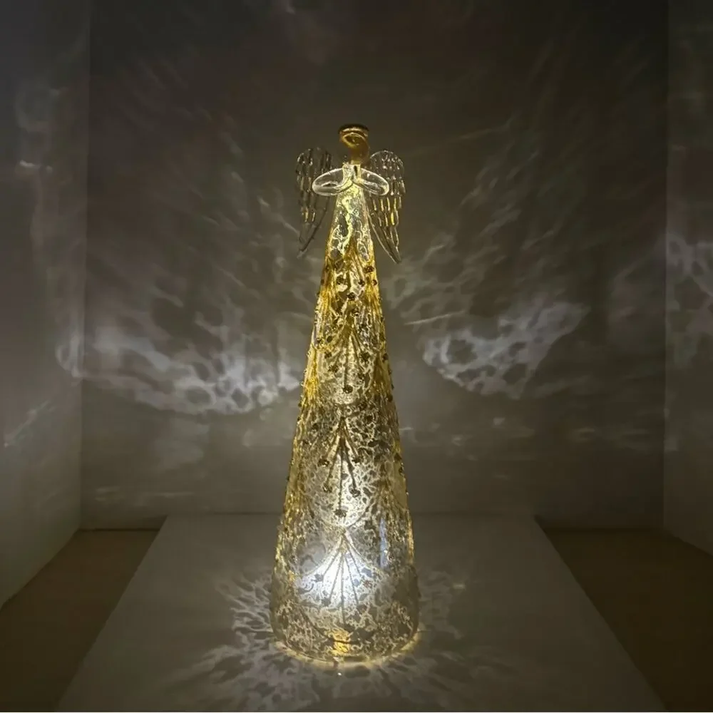 Pier 1 Gold Glass light up Angel Figurine 12” tall